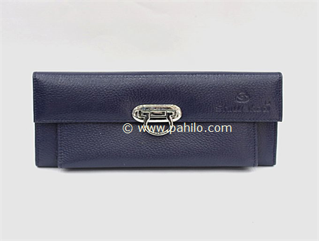 Blue Front Lock Folding Leather Purse